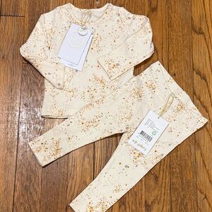 NWT Soft Gallery Cream splash Speckle pajama outfit 2 piece Set organic 6m
